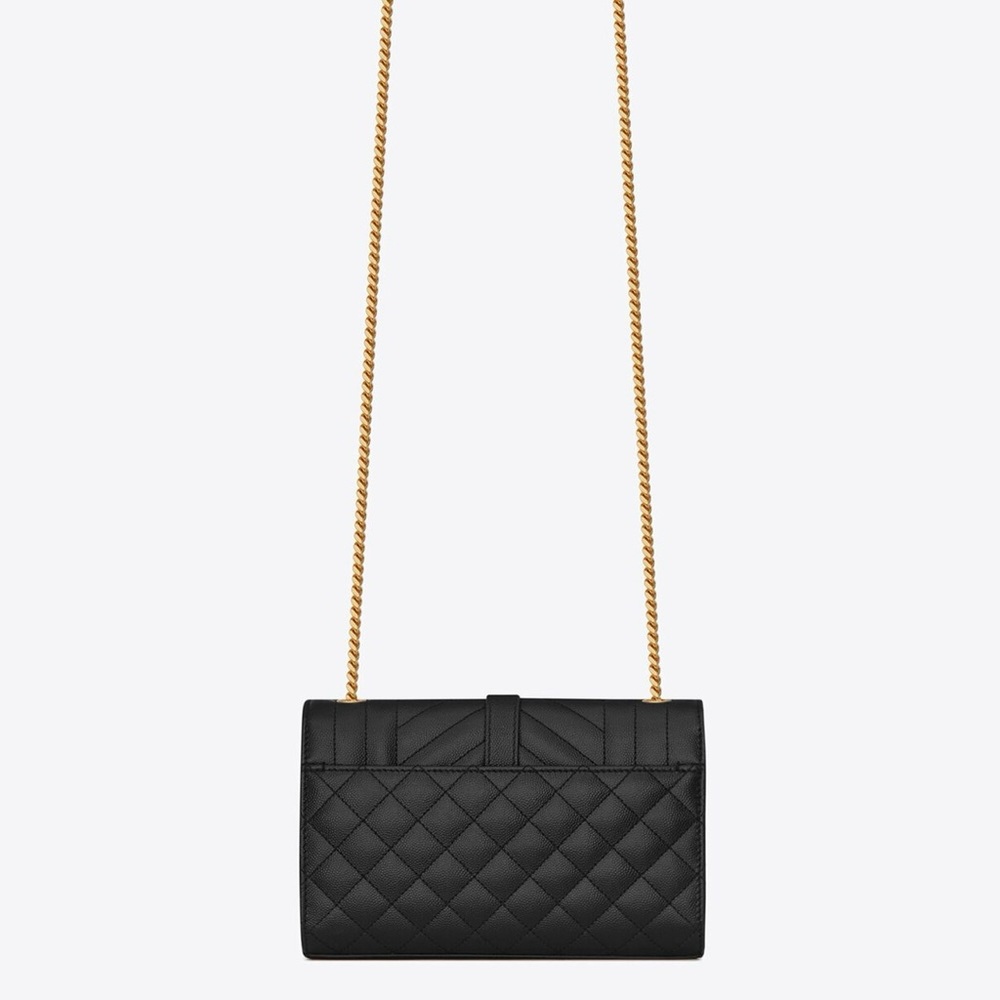 Like New Authentic YSL Envelope Tri-quilt gold on black Grain de Poudre leather - Picture 12 of 14